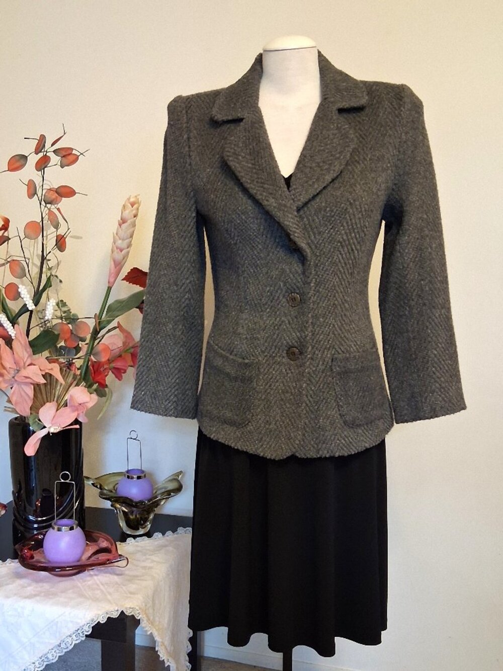 Cotton Blend Gray Lined Blazer Jacket Wrinkle Resistant Tailored Blazers